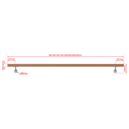 SKY 304 Stainless Steel Wall Mount Handrail, Wood Grain Finish