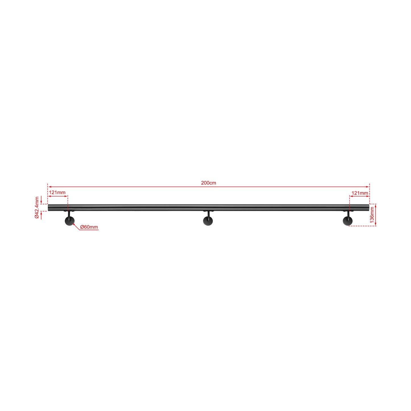 SKY Indoor Outdoor 304 Stainless Steel Wall Mount Handrail, Black Stair Railing