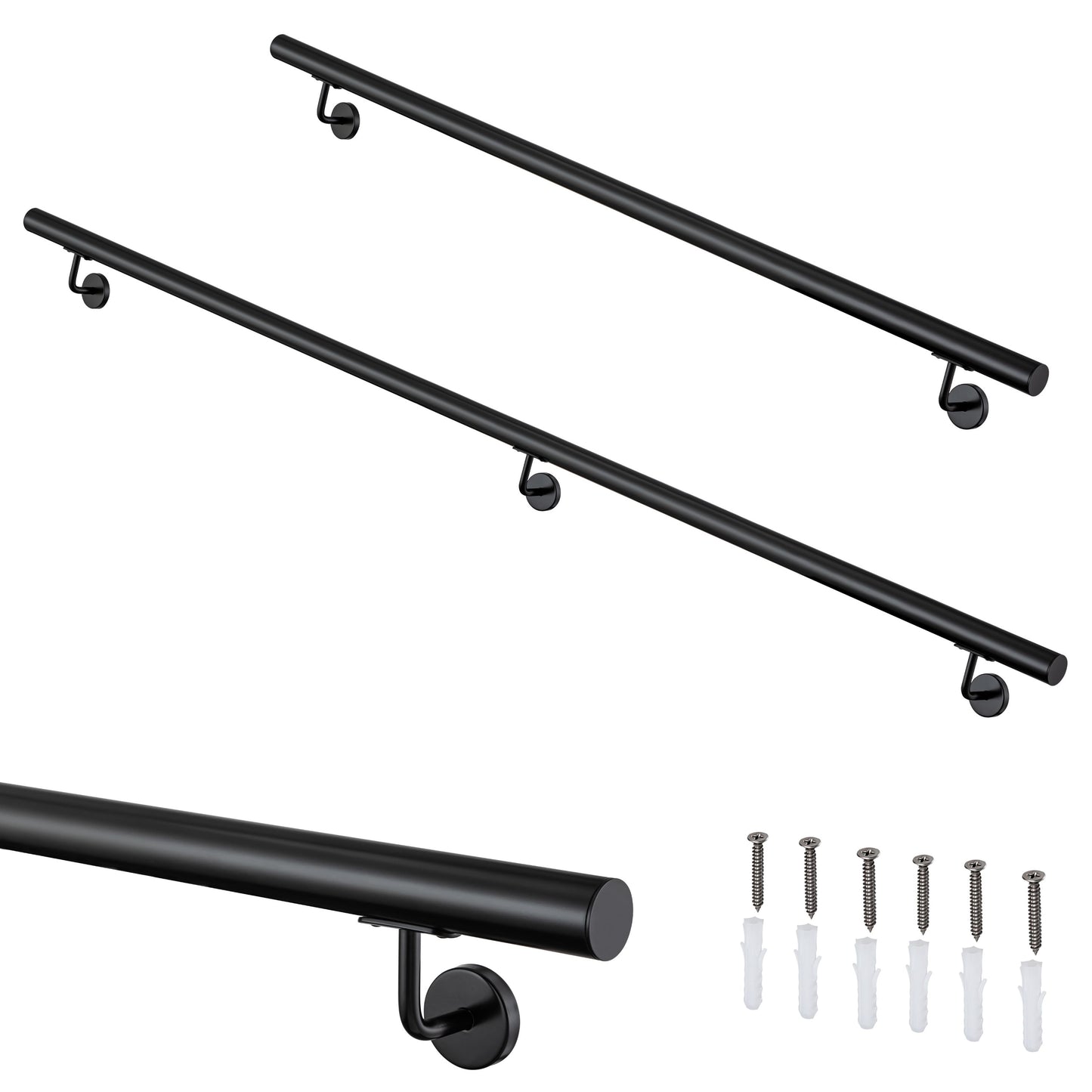 SKY Indoor Outdoor 304 Stainless Steel Wall Mount Handrail, Black Stair Railing