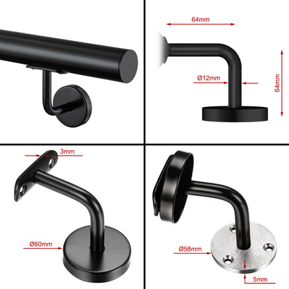 SKY Indoor Outdoor 304 Stainless Steel Wall Mount Handrail, Black Stair Railing