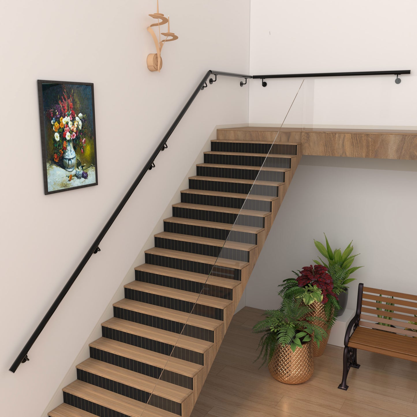 SKY Indoor Outdoor 304 Stainless Steel Wall Mount Handrail, Black Stair Railing