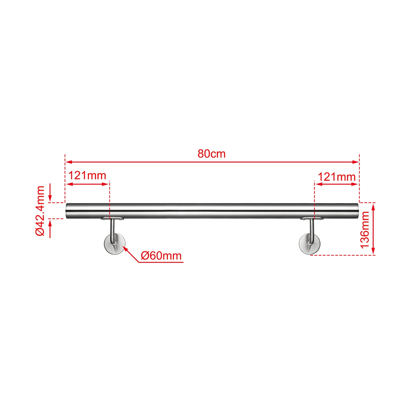 SKY 304 Stainless Steel Wall Mount Handrail, Brushed Silver Stair Railing