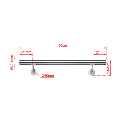 SKY 304 Stainless Steel Wall Mount Handrail, Brushed Silver Stair Railing