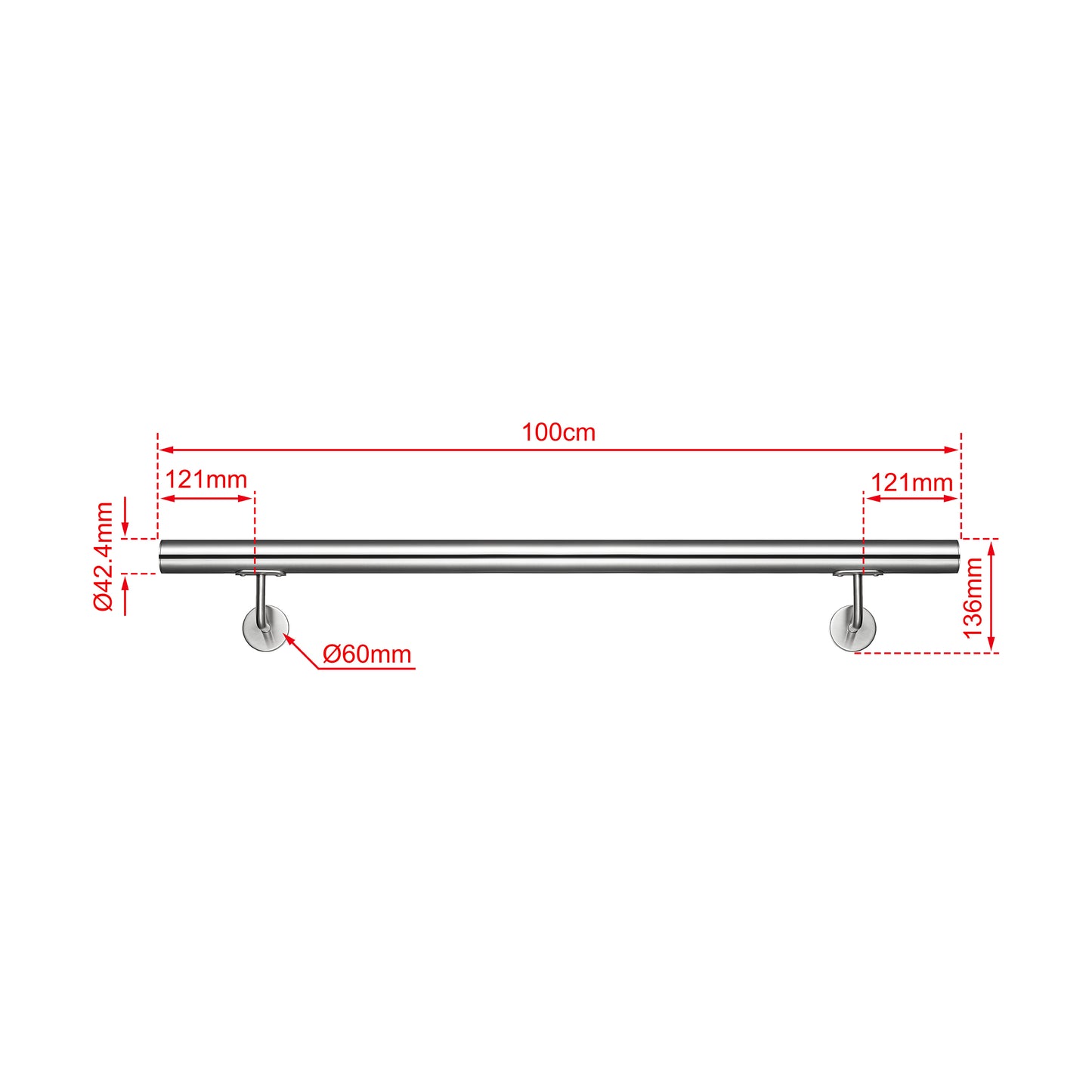 SKY 304 Stainless Steel Wall Mount Handrail, Brushed Silver Stair Railing