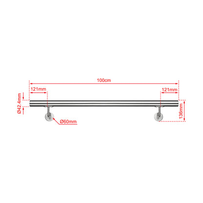 SKY 304 Stainless Steel Wall Mount Handrail, Brushed Silver Stair Railing