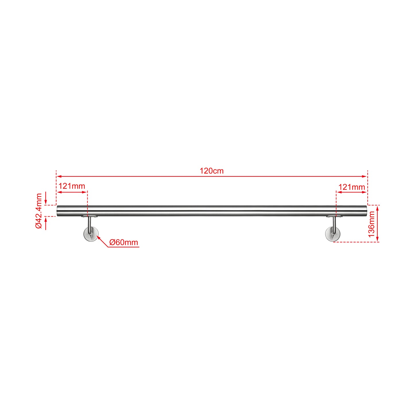 SKY 304 Stainless Steel Wall Mount Handrail, Brushed Silver Stair Railing