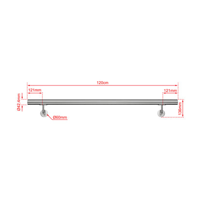 SKY 304 Stainless Steel Wall Mount Handrail, Brushed Silver Stair Railing