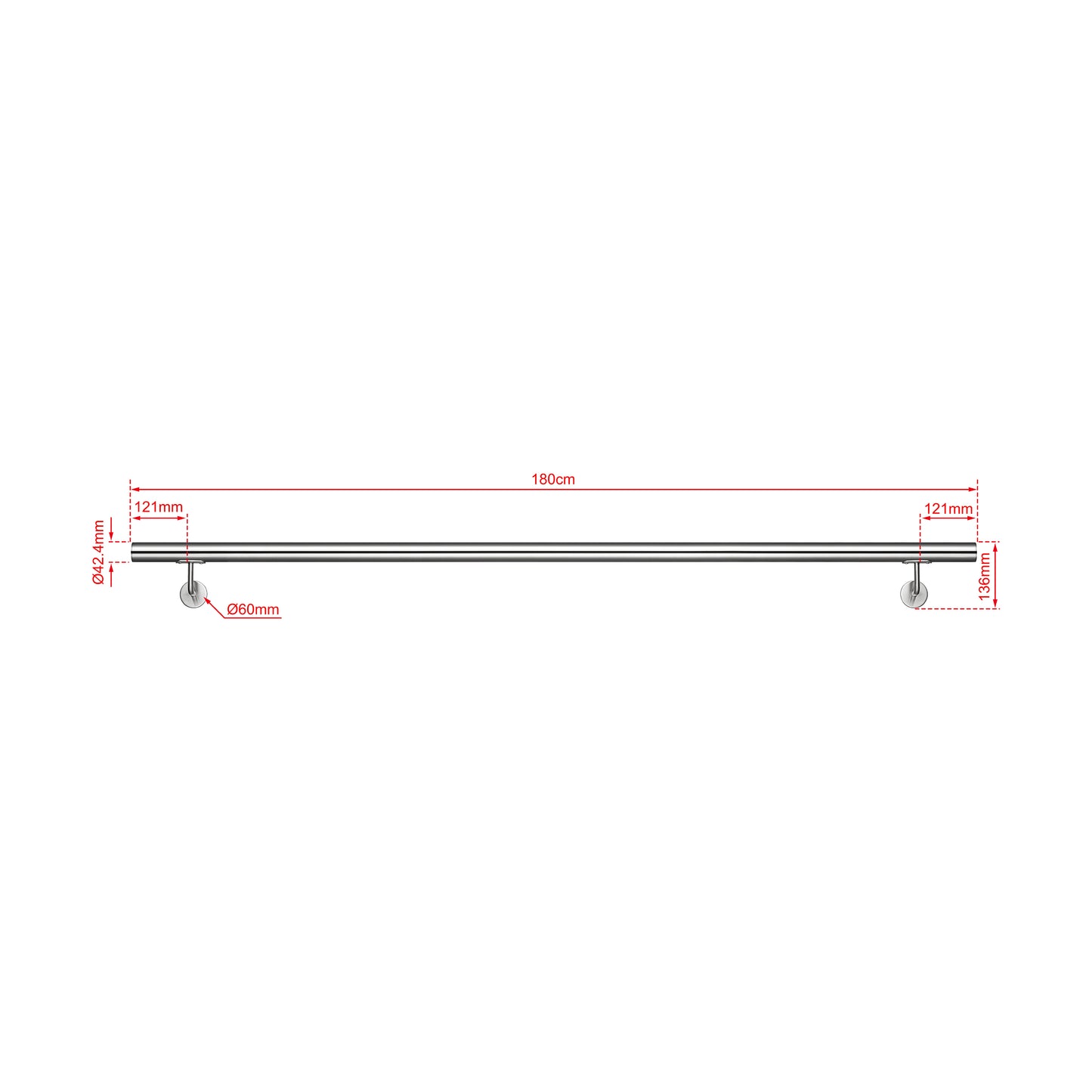 SKY 304 Stainless Steel Wall Mount Handrail, Brushed Silver Stair Railing
