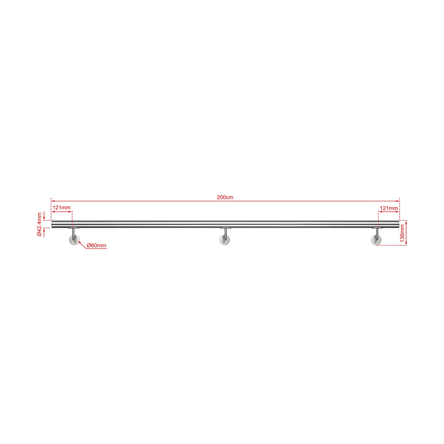 SKY 304 Stainless Steel Wall Mount Handrail, Brushed Silver Stair Railing