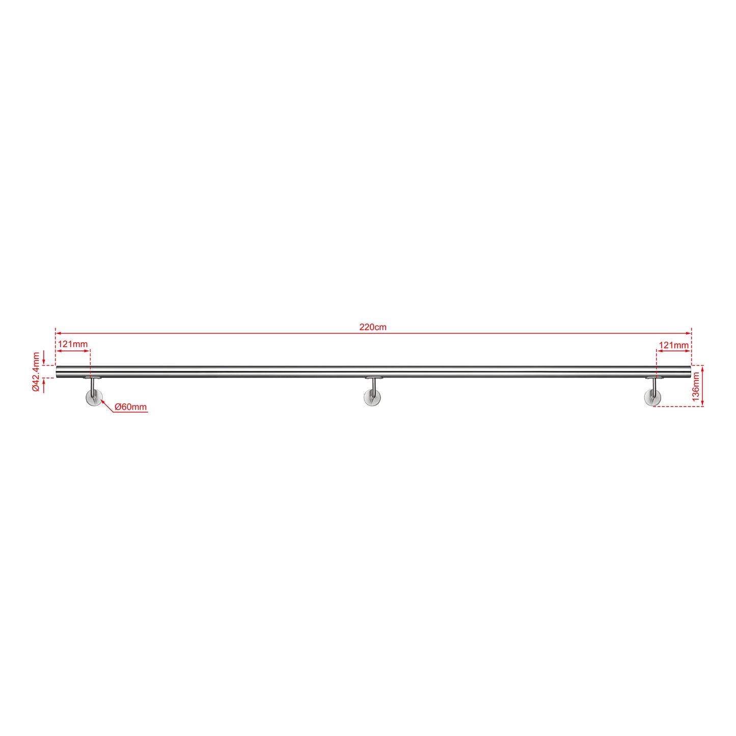 SKY 304 Stainless Steel Wall Mount Handrail, Brushed Silver Stair Railing