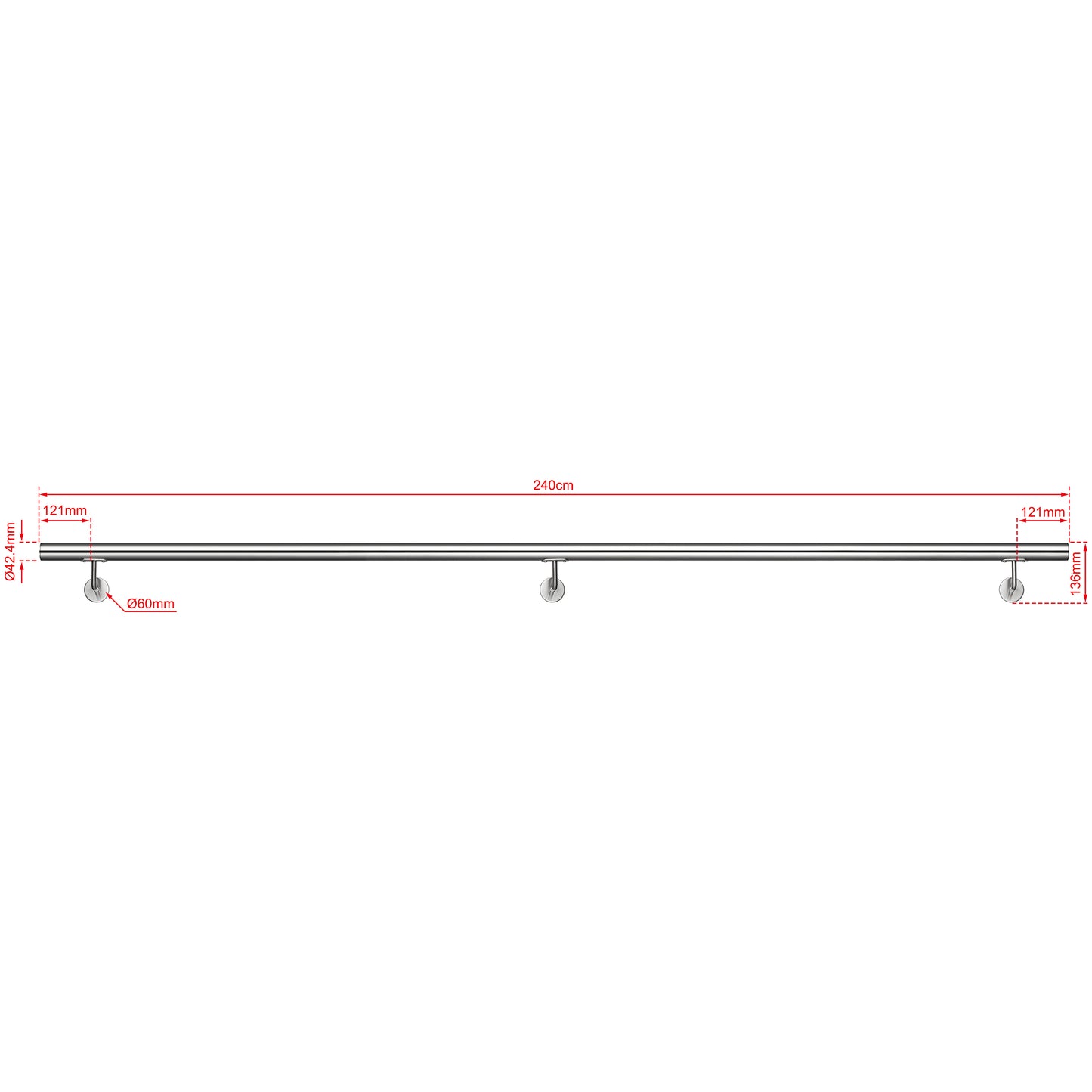 SKY 304 Stainless Steel Wall Mount Handrail, Brushed Silver Stair Railing