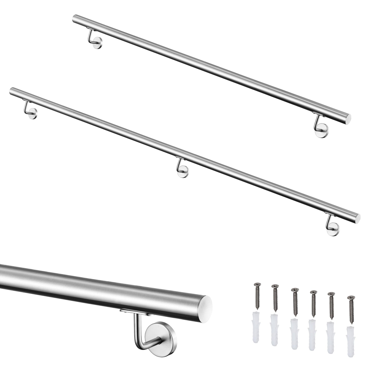 SKY 304 Stainless Steel Wall Mount Handrail, Brushed Silver Stair Railing