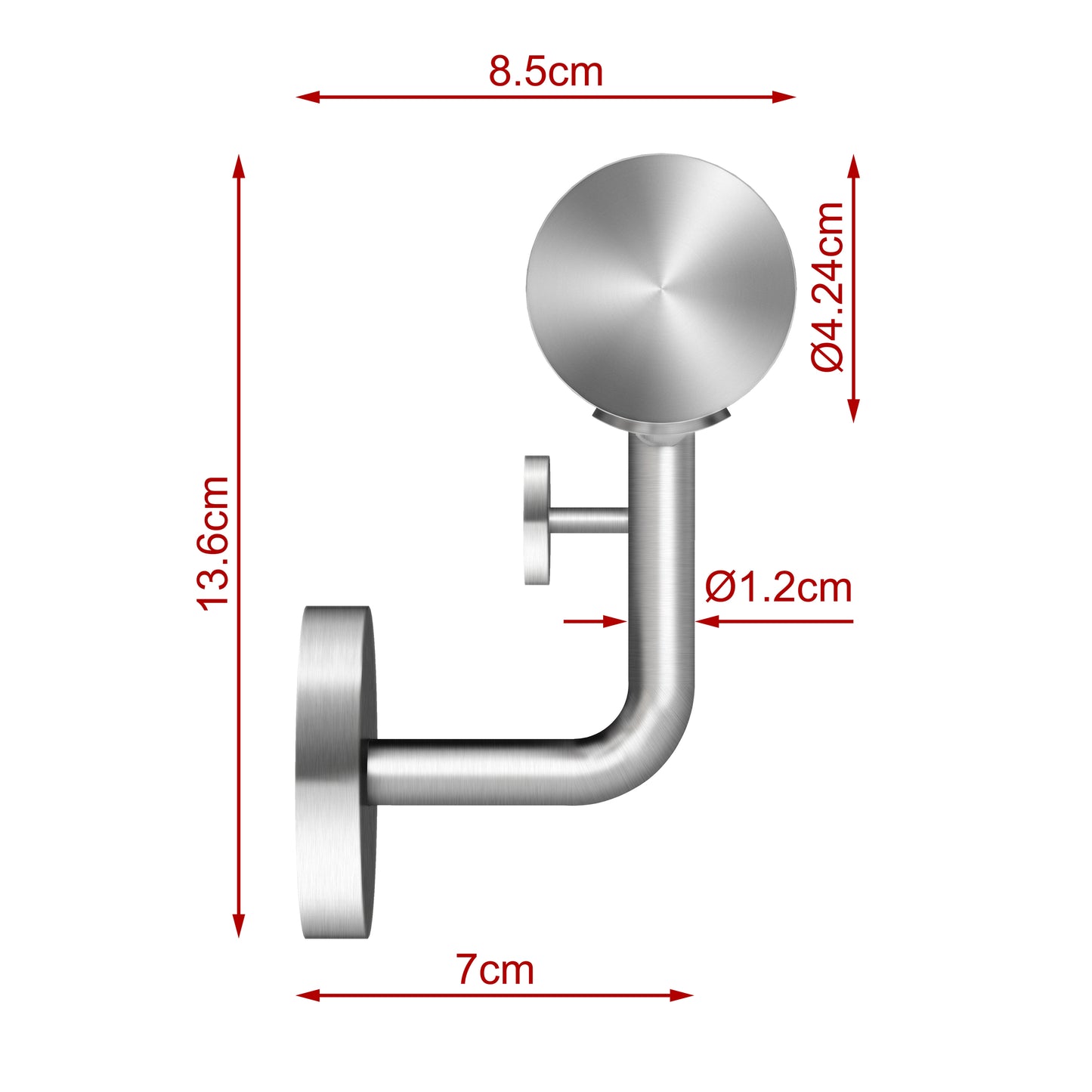 SKY 304 Stainless Steel Wall Mount Handrail, Brushed Silver Stair Railing
