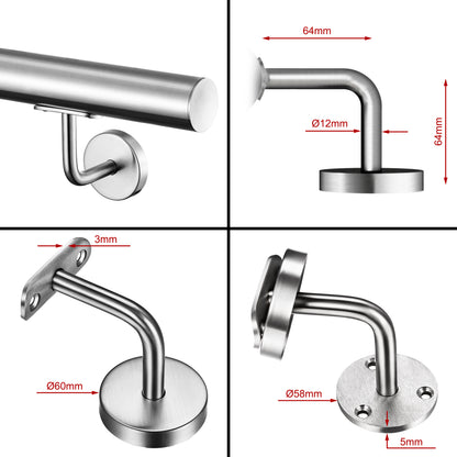 SKY 304 Stainless Steel Wall Mount Handrail, Brushed Silver Stair Railing