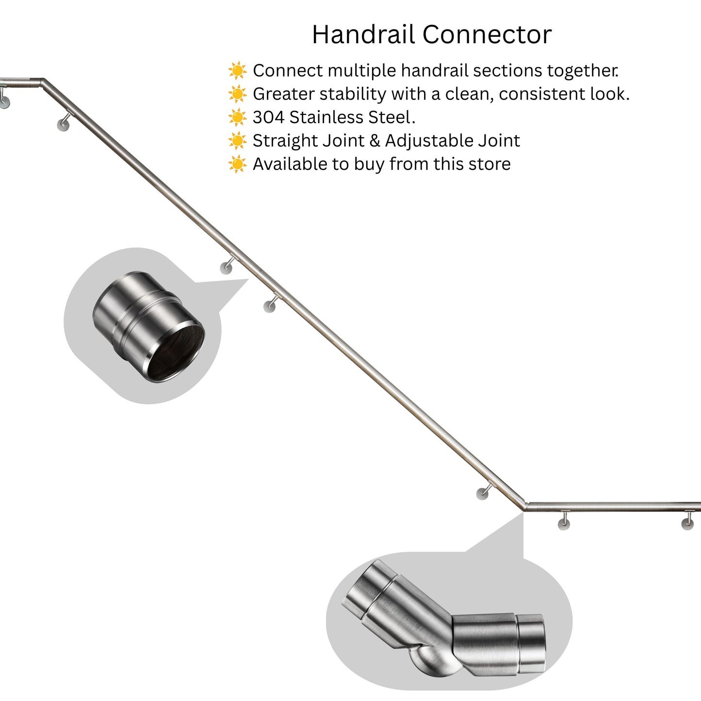 SKY 304 Stainless Steel Wall Mount Handrail, Brushed Silver Stair Railing