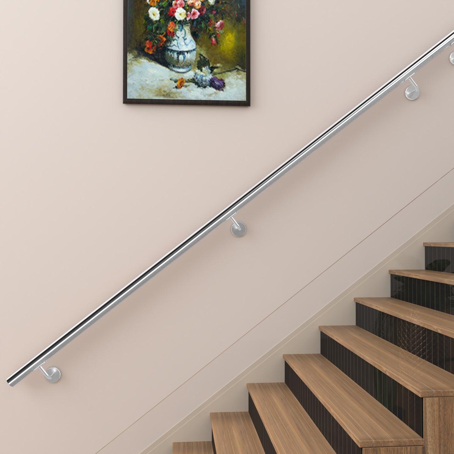 SKY 304 Stainless Steel Wall Mount Handrail, Brushed Silver Stair Railing