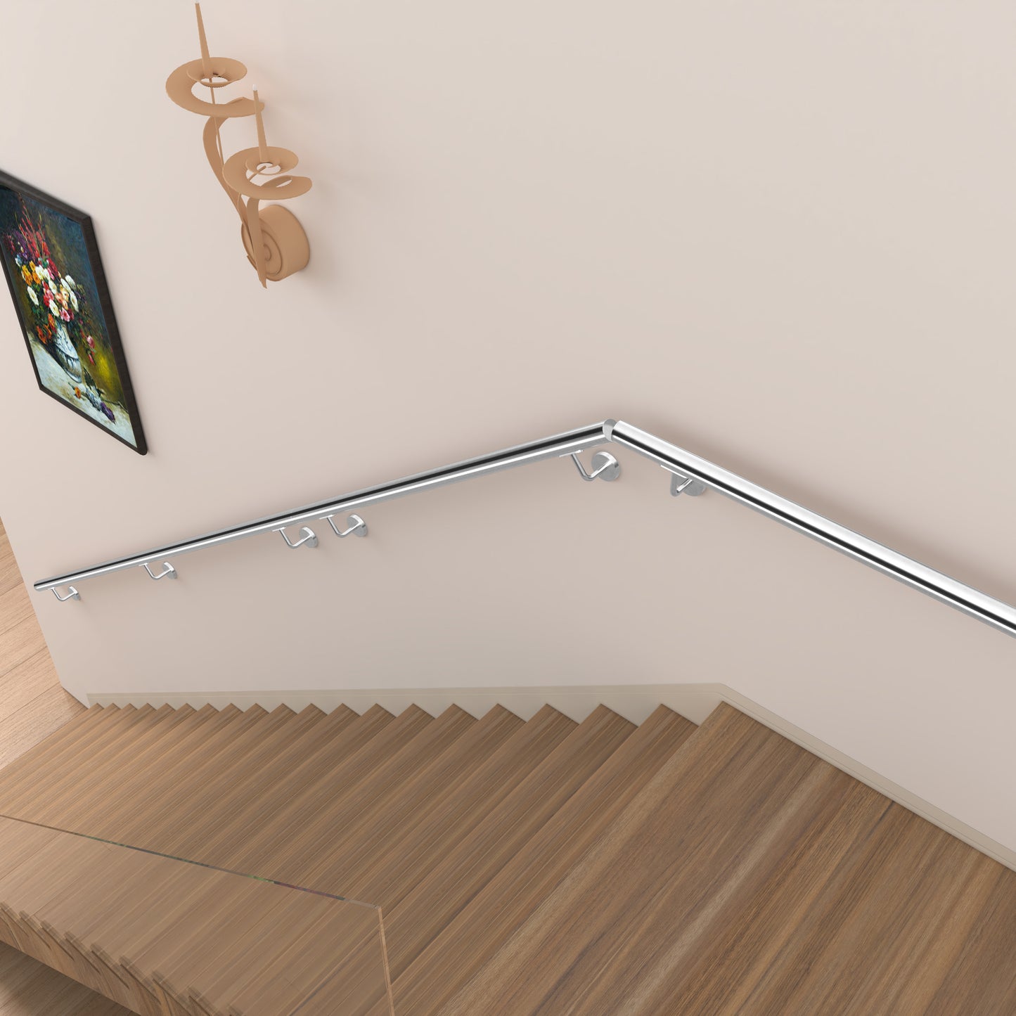 SKY 304 Stainless Steel Wall Mount Handrail, Brushed Silver Stair Railing
