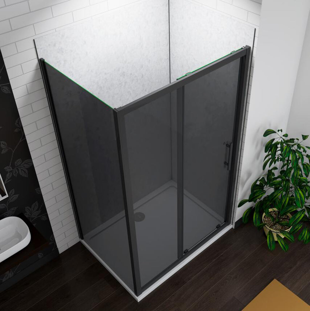 SKY bathroom Black 8mm NANO Glass Shower Sliding Door Cubicle + Shower Base