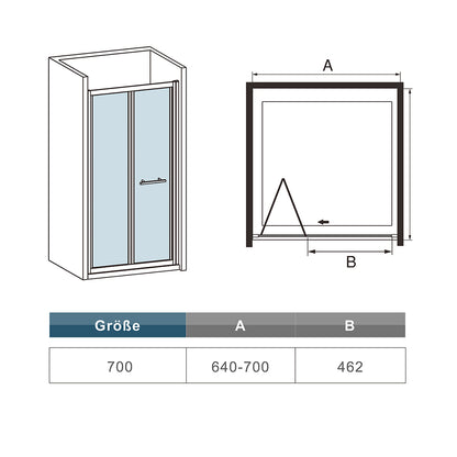 70/90cm Black Bi Fold Shower Door Walk in Easyclean Glass