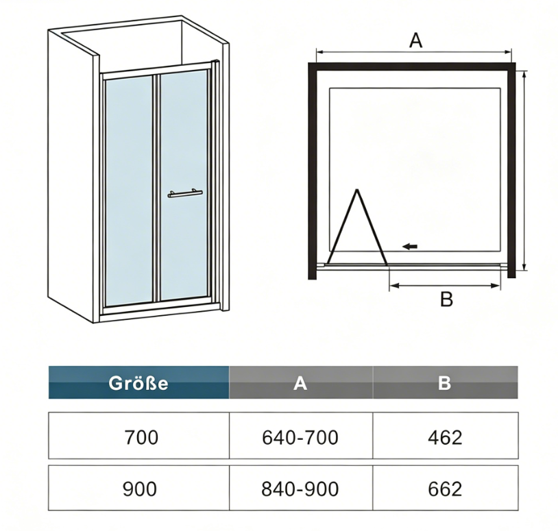 70/90cm Black Bi Fold Shower Door Walk in Easyclean Glass
