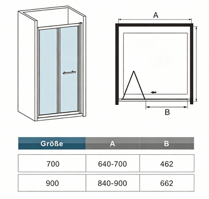 70/90cm Black Bi Fold Shower Door Walk in Easyclean Glass