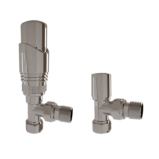 SKY BATHROOM Manual & Thermostatic TRV 15mm x 1/2 inch Chrome & Anthracite Radiator Angled Valve