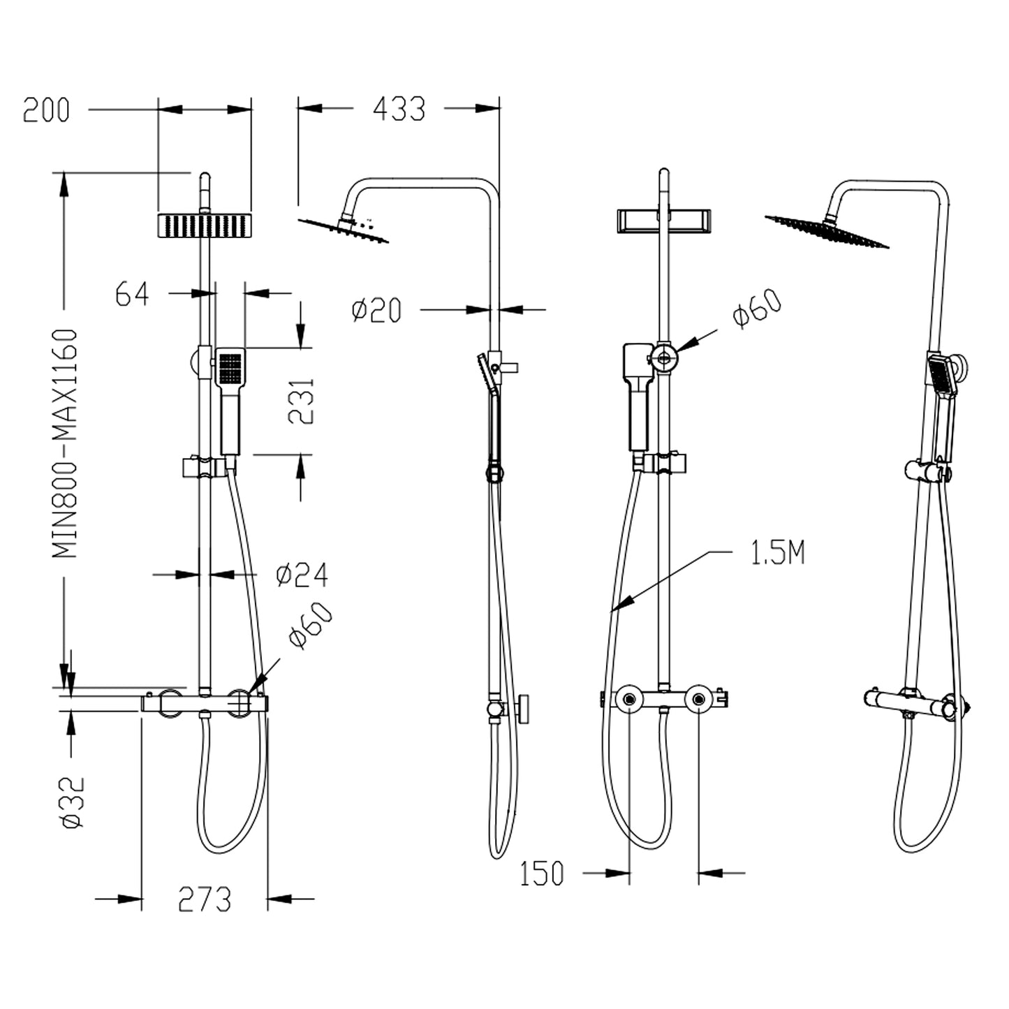 thermostatic shower silver mixer