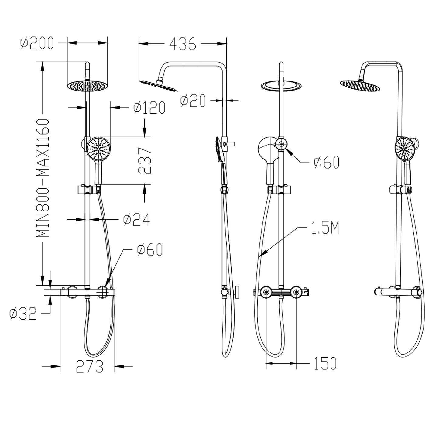 thermostatic shower silver mixer