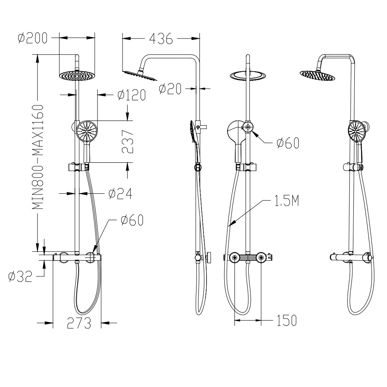 thermostatic shower silver mixer