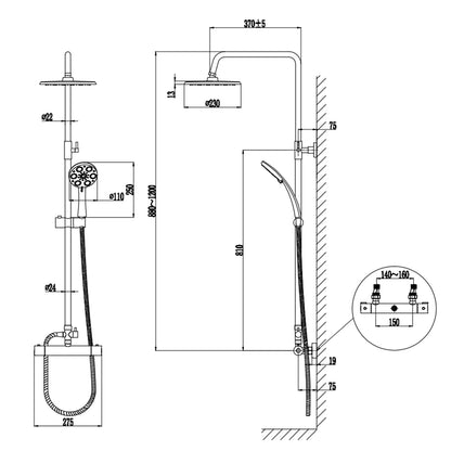 SKY round balck shower set