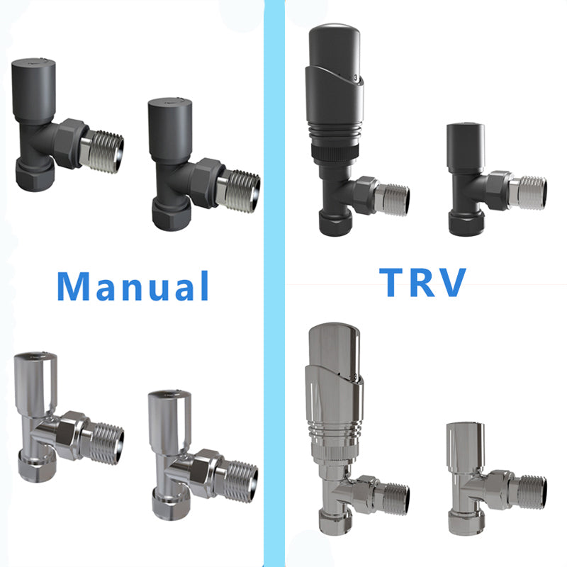 SKY BATHROOM Manual & Thermostatic TRV 15mm x 1/2 inch Chrome & Anthracite Radiator Angled Valve