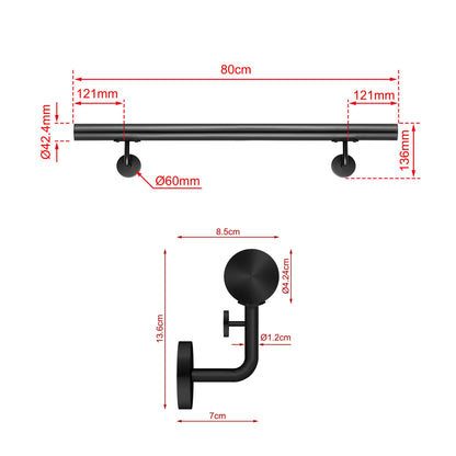 SKY Indoor Outdoor 304 Stainless Steel Wall Mount Handrail, Black Stair Railing