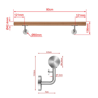 SKY 304 Stainless Steel Wall Mount Handrail, Wood Grain Finish