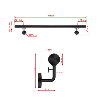 SKY Indoor Outdoor 304 Stainless Steel Wall Mount Handrail, Black Stair Railing