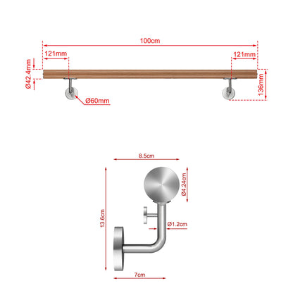 SKY 304 Stainless Steel Wall Mount Handrail, Wood Grain Finish