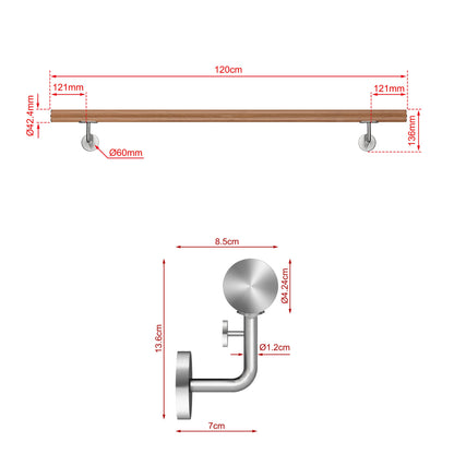 SKY 304 Stainless Steel Wall Mount Handrail, Wood Grain Finish