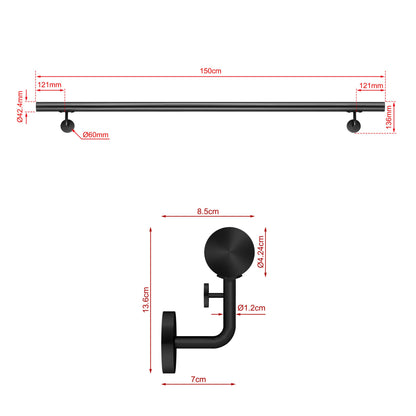 SKY Indoor Outdoor 304 Stainless Steel Wall Mount Handrail, Black Stair Railing