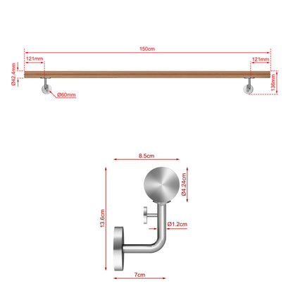SKY 304 Stainless Steel Wall Mount Handrail, Wood Grain Finish
