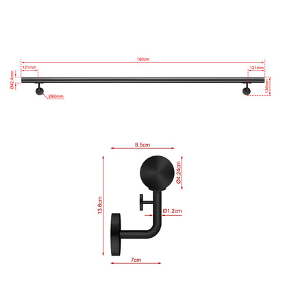 SKY Indoor Outdoor 304 Stainless Steel Wall Mount Handrail, Black Stair Railing