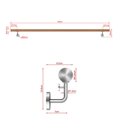 SKY 304 Stainless Steel Wall Mount Handrail, Wood Grain Finish