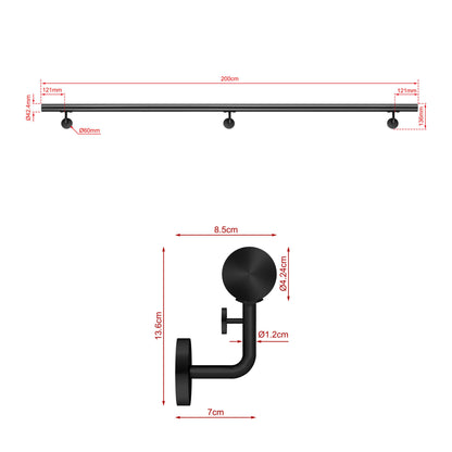 SKY Indoor Outdoor 304 Stainless Steel Wall Mount Handrail, Black Stair Railing