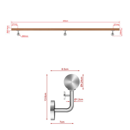 SKY 304 Stainless Steel Wall Mount Handrail, Wood Grain Finish