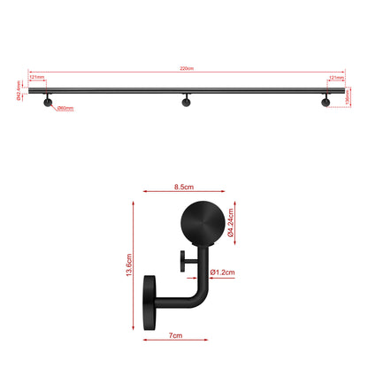 SKY Indoor Outdoor 304 Stainless Steel Wall Mount Handrail, Black Stair Railing