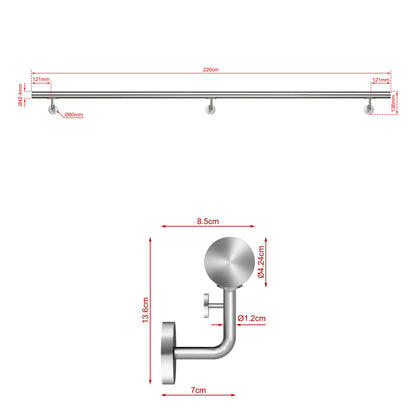 SKY 304 Stainless Steel Wall Mount Handrail, Brushed Silver Stair Railing