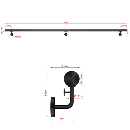 SKY Indoor Outdoor 304 Stainless Steel Wall Mount Handrail, Black Stair Railing