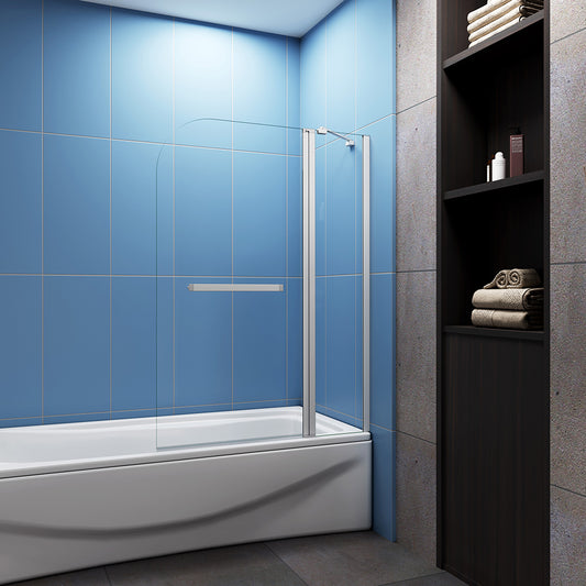 Pivot Bath Shower Screen Glass 100X140cm Glass Double Door Panel