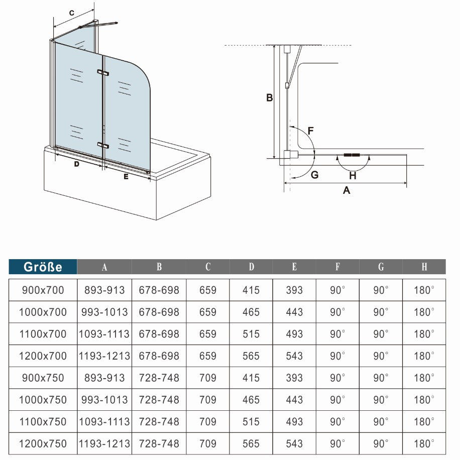 SKY 2 Fold Hinge Pivot Bath Shower Screen Panel 140cm Height
