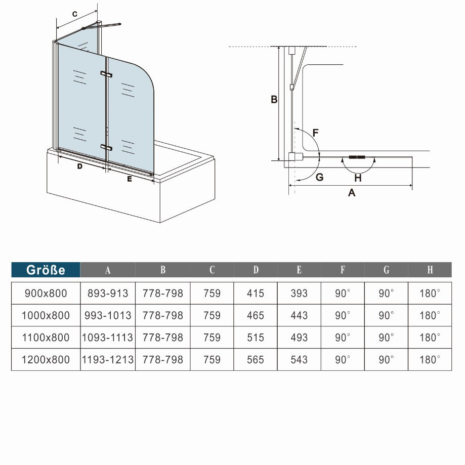 SKY 2 Fold Hinge Pivot Bath Shower Screen Panel 140cm Height