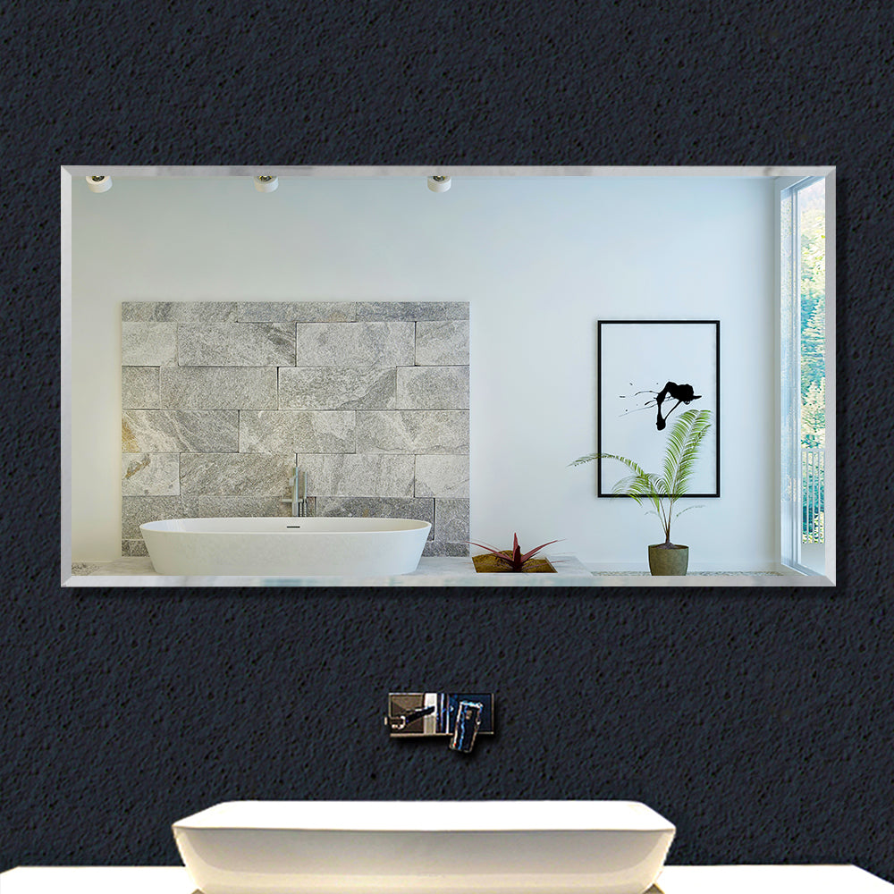 Frameless Plain Wall Mirrors for Bathroom with Wall Hanging Fixings Vertical or Horizontal