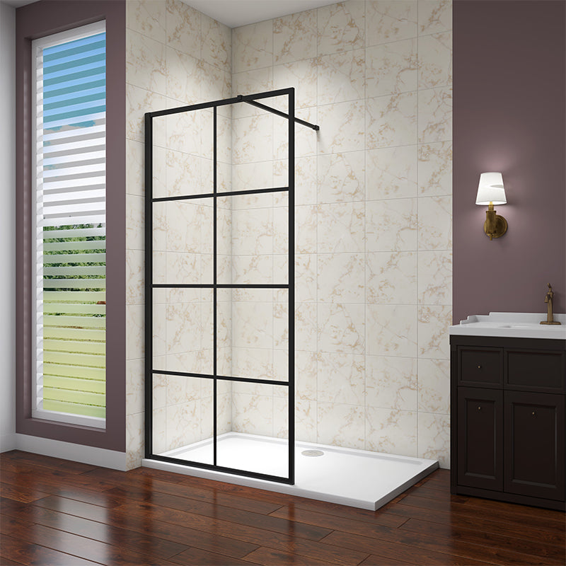 SKY Black Walk in Shower Screen Wet Room 8mm Easy Clean Glass